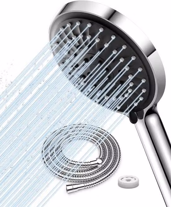 Doccia a risparmio idrico con aumento di pressione, 5 getti, tubo flessibile da 2 m