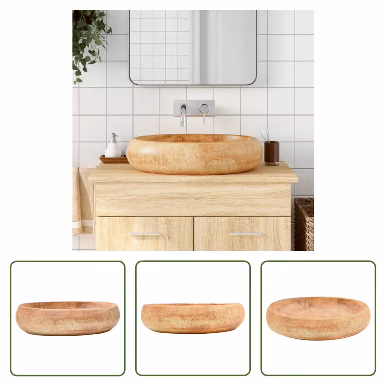 The Living Store Lavabo da appoggio marrone ovale 59x40x15 cm in Vetroceramica