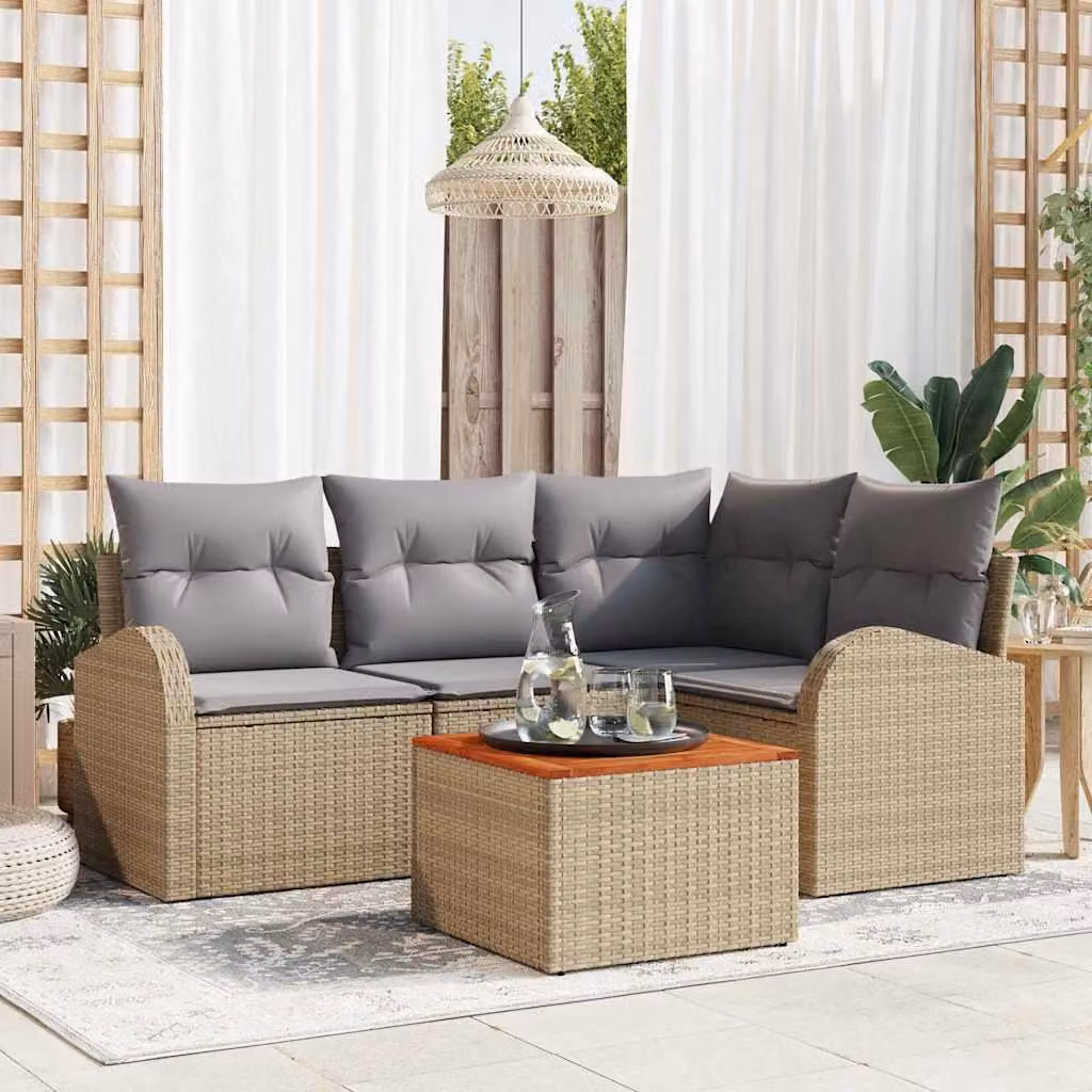 Maison Exclusive - Set Divano da Giardino 5 pcs Beige e Grigio Chiaro polyrattan
