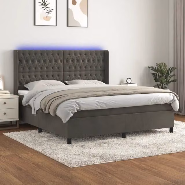 Letto Ibrido con Materasso vidaXL in Velluto Grigio con Illuminazione LED e Porte USB L/P/H: 180 x 200 x 128 cm