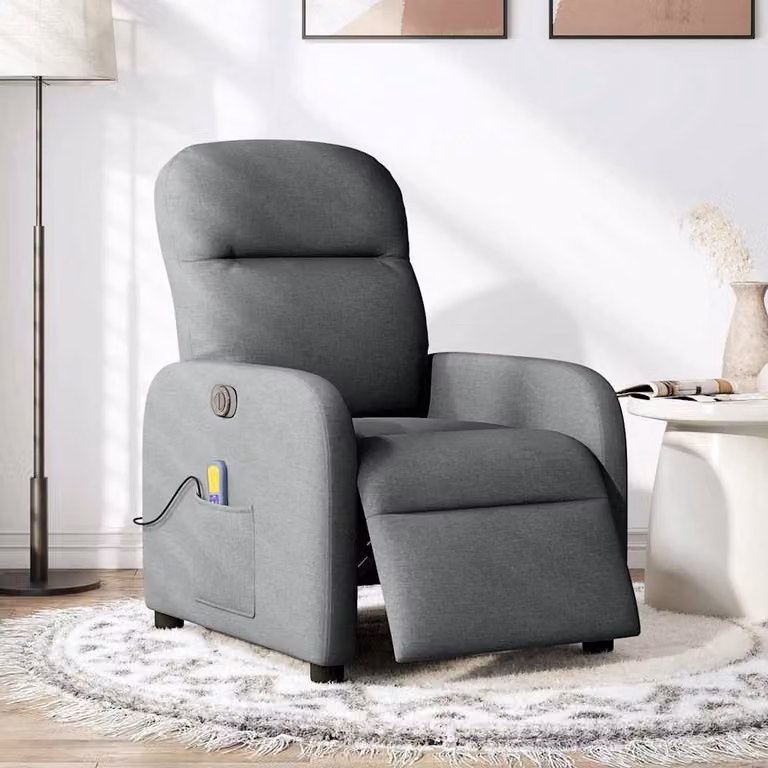 vidaXL Poltrona Reclinabile Massaggio Elettrica Grigio Scuro Tessuto
