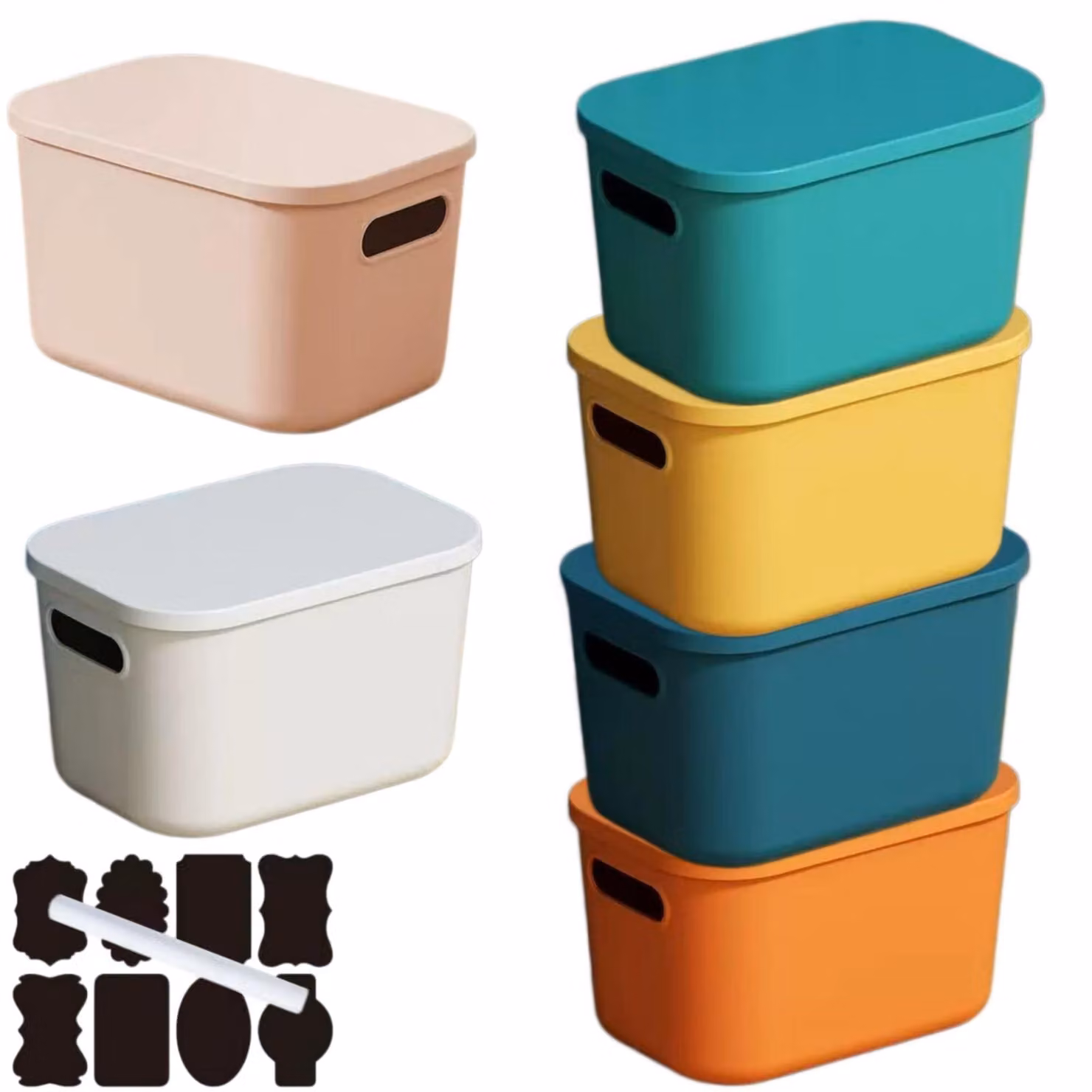 Omgoods - Set di 6 contenitori impilabili in plastica con coperchio