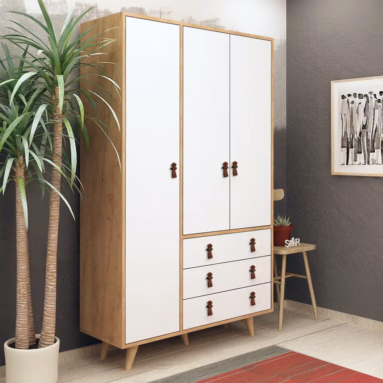 Skye Decor, Franky- FrankyMDD, color rovere, bianco, armadi, 187x120x52 cm, pannello truciolare rivestito al 100% in melamina