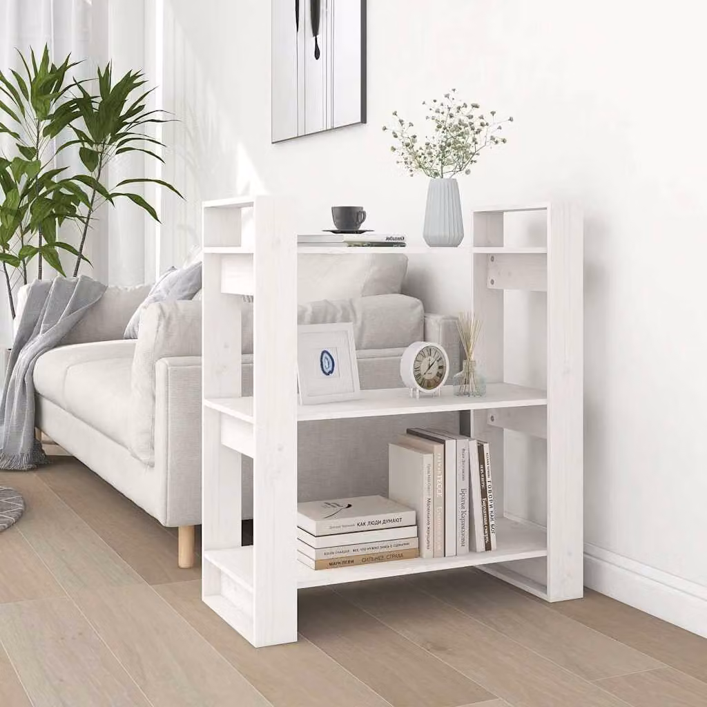 Libreria/Divisorio vidaXL in Legno Massello di Pino Bianco, Stile Rustico, L 80 cm x P 35 cm x H 91 cm