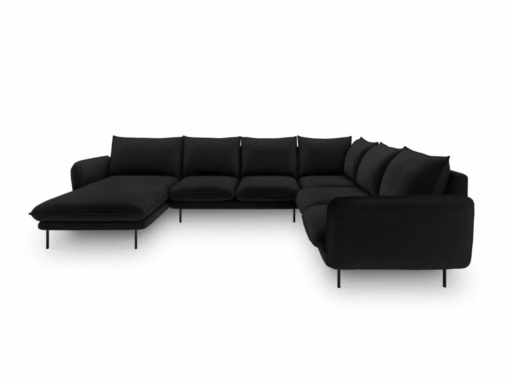 Divano panoramico destro Vienna Cosmopolitan Design a 7 posti in velluto nero L/P/H: 330 x 158 x 95 cm – 2