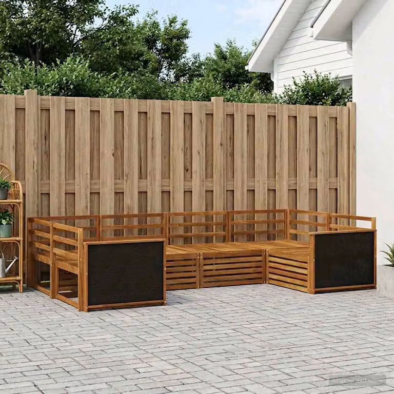Set di divani da esterno vidaXL 6 pz in legno di acacia massello marrone con cuscini inclusi design moderno a L con orientamento sinistro