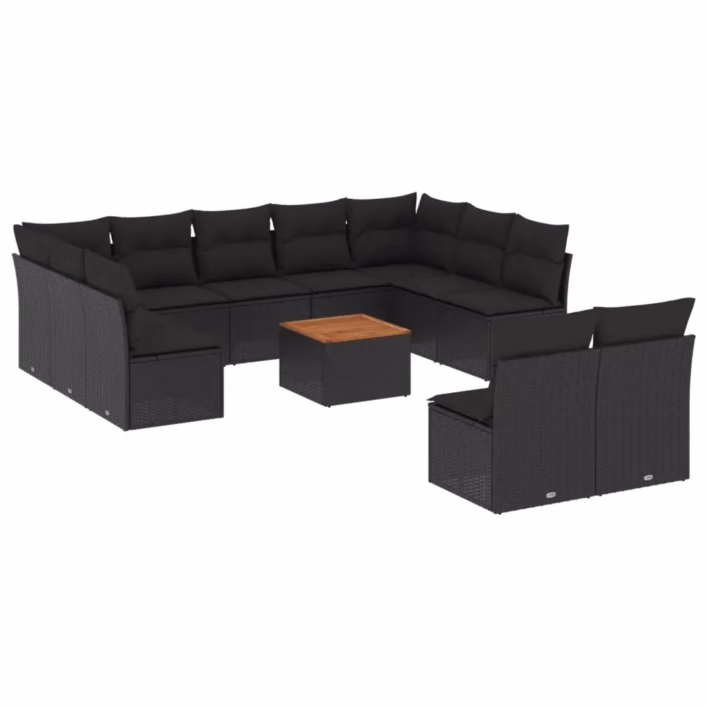 Set di divani da giardino a L VIDAXL in polyrattan nero con 12 pezzi e cuscini inclusi – 2
