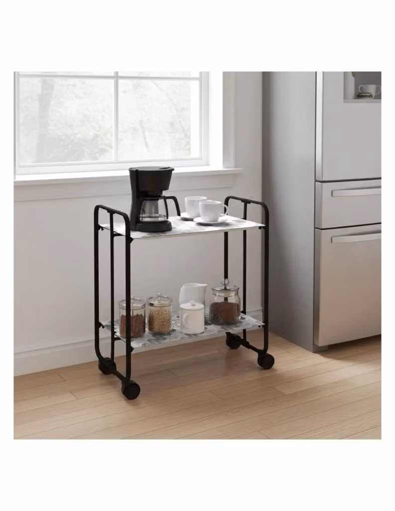 Carrello da cucina pieghevole DON HIERRO nero con 2 ripiani in metallo e ruote, H 72 x L 66 x P 43 cm – 2