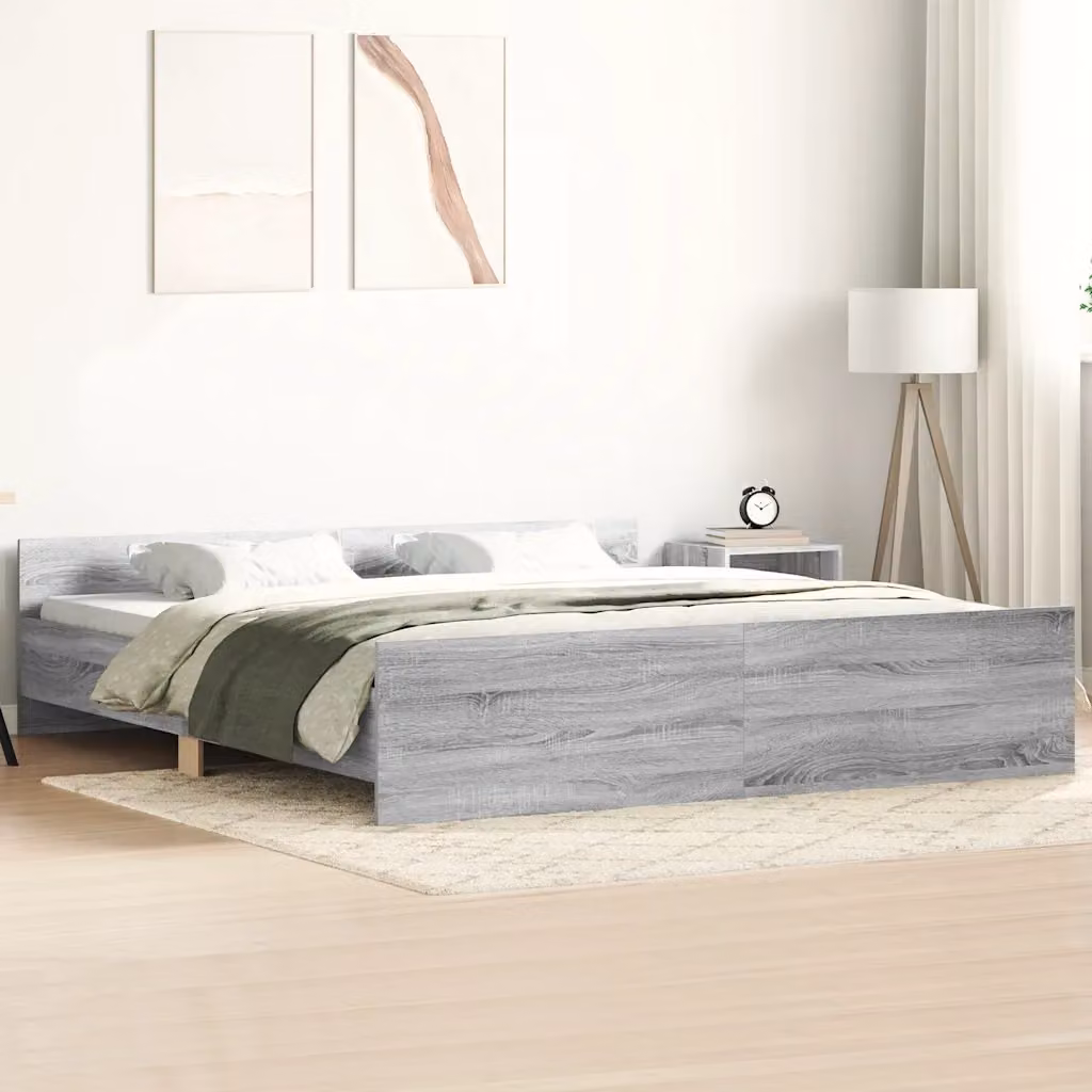 Giroletto con Testiera e Pediera vidaXL in Legno e Tessuto Grigio Sonoma L: 180 cm, P: 200 cm