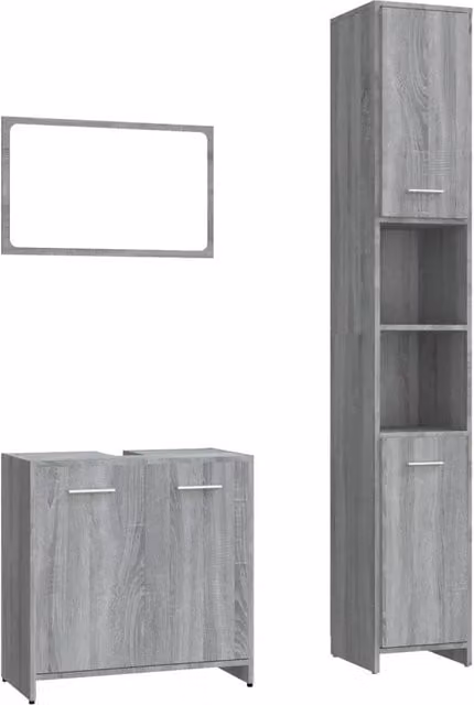 Set Mobili da Bagno | Armadio da bagno 3 pz Grigio Sonoma in Legno Multistrato