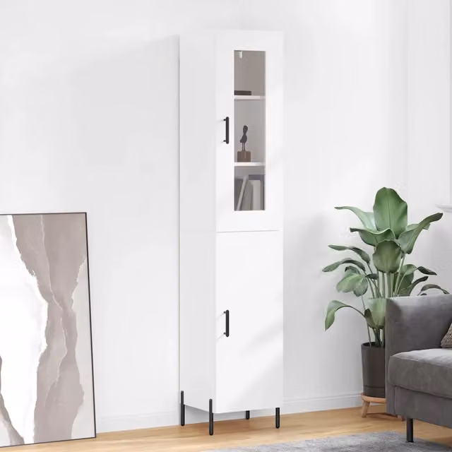 Credenza moderna bianca vidaXL a parete con ante a battente L: 34,5 cm, P: 34 cm, H: 180 cm
