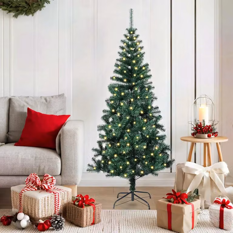 Albero di Natale artificiale vidaXL con luci LED bianco caldo, Verde, Altezza: 150 cm