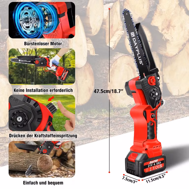 Troncatrice a batteria compatta - Sega a batteria maneggevole - 20 V - Motore brushless - 6000 giri/min - Barra guida da 20,3 cm - 1 batteria - Impugnatura antiscivolo
