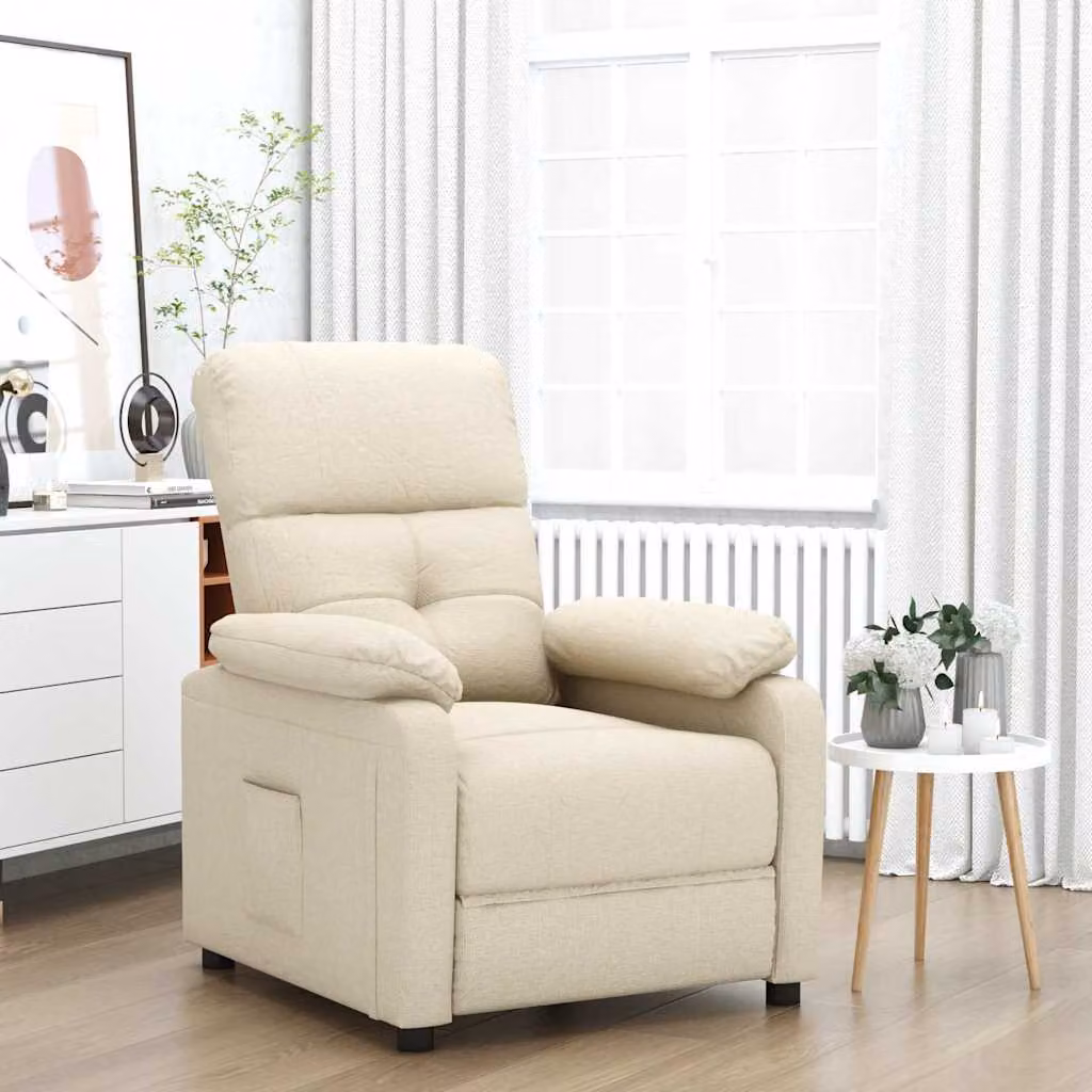vidaXL Poltrona Reclinabile Relax in Tessuto Beige con Braccioli e Regolazione Manuale