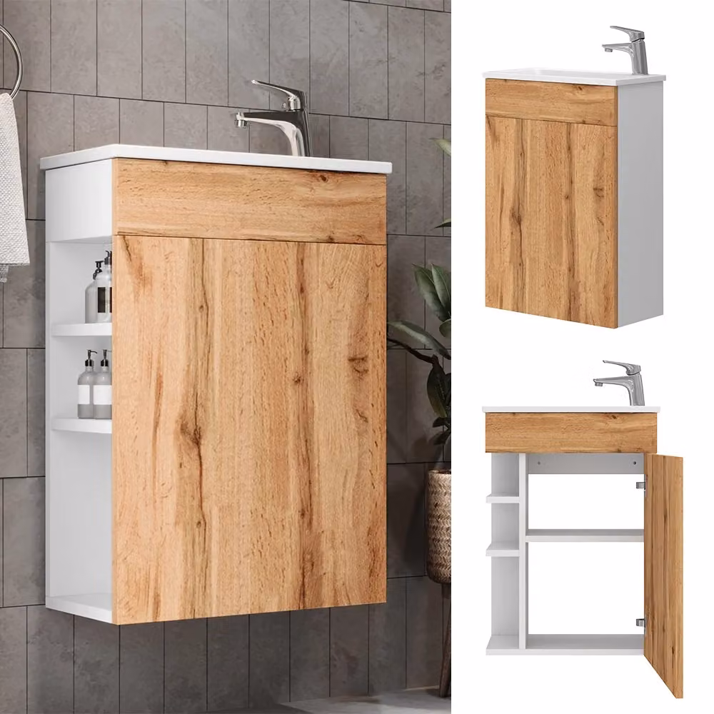 Set mobili bagno Amadeo Vicco in rovere e oro, 2 pezzi, moderno e sospeso – 2