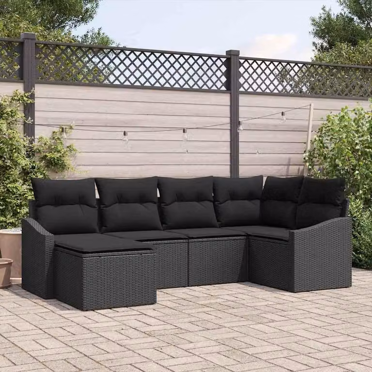 Maison Exclusive - Set di divani da esterno, 6 pezzi, colore nero [Materiale sintetico]: rattan sintetico