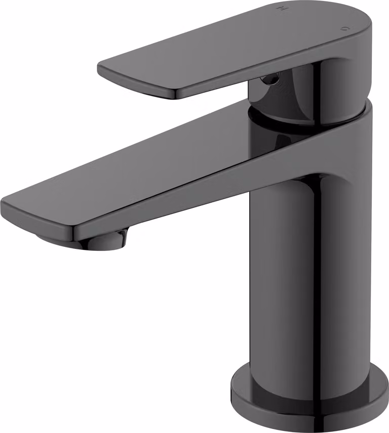 Miscelatore monocomando nero per lavabo, in ottone, completo di gruppo di scarico