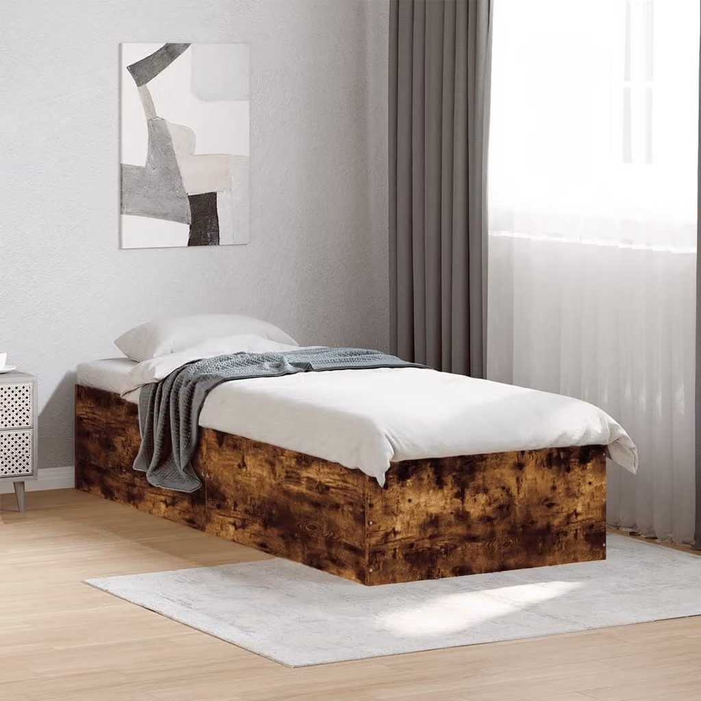 vidaXL Giroletto senza Materasso in Truciolato Rovere Fumo L: 190 cm, P: 75 cm