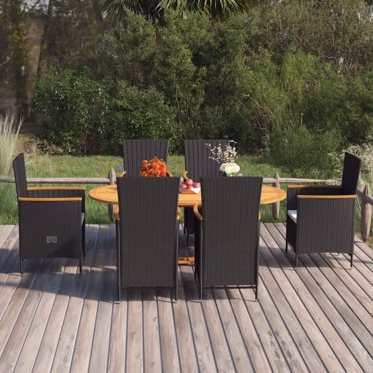 Maison Exclusive - Set da pranzo da giardino 7 pezzi in polyrattan nero