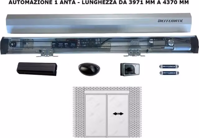 Automazione per porta scorrevole a 1 anta Dieffematic in alluminio argento fino a 4370 mm 24V per hotel
