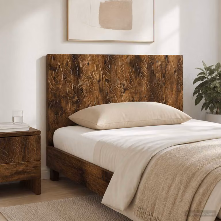 Testiera da muro moderna vidaXL DELFT in legno ingegnerizzato Rovere Fumo con ripiano integrato e scomparti laterali, Marrone