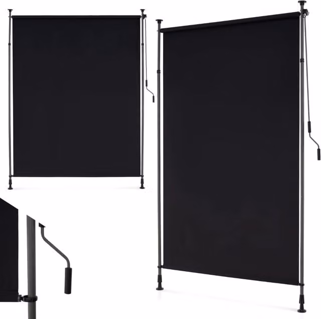 Tenda parasole verticale retrattile DESIGN IN per patio in poliestere nero con manovra a manovella, L: 150 cm, H: 310 cm