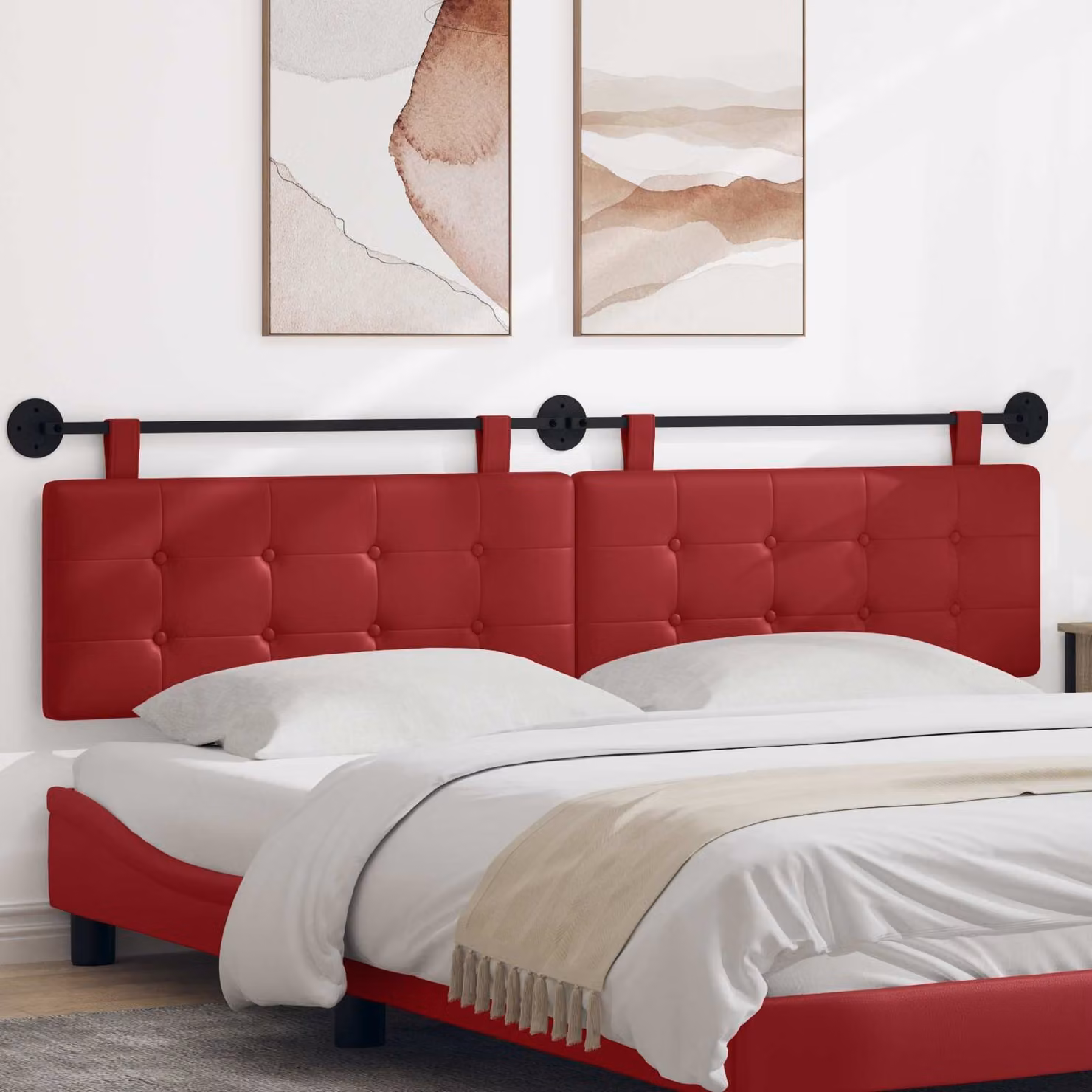 Testiera sospesa vidaXL in similpelle rosso vino con pannello imbottito e struttura in legno e metallo