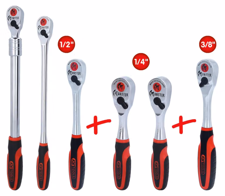 KS TOOLS Set di cricchetti reversibili Monster 6 pezzi 1/4" + 3/8" + 1/2" - 935.0006