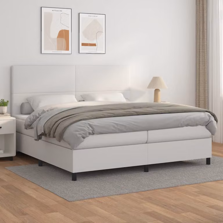 vidaXL Letto Ibrido con Giroletto a Molle e Materasso in Similpelle Bianco L: 200 cm, P: 200 cm, H: 128 cm