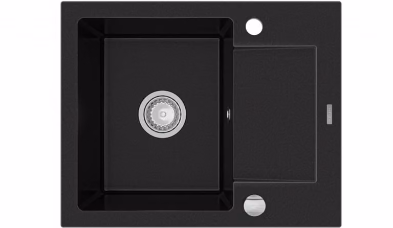 Mexen Enzo lavello in granito 1-vasca con sgocciolatoio 576 x 465 mm, nero, sifone cromato - 6506571005-77