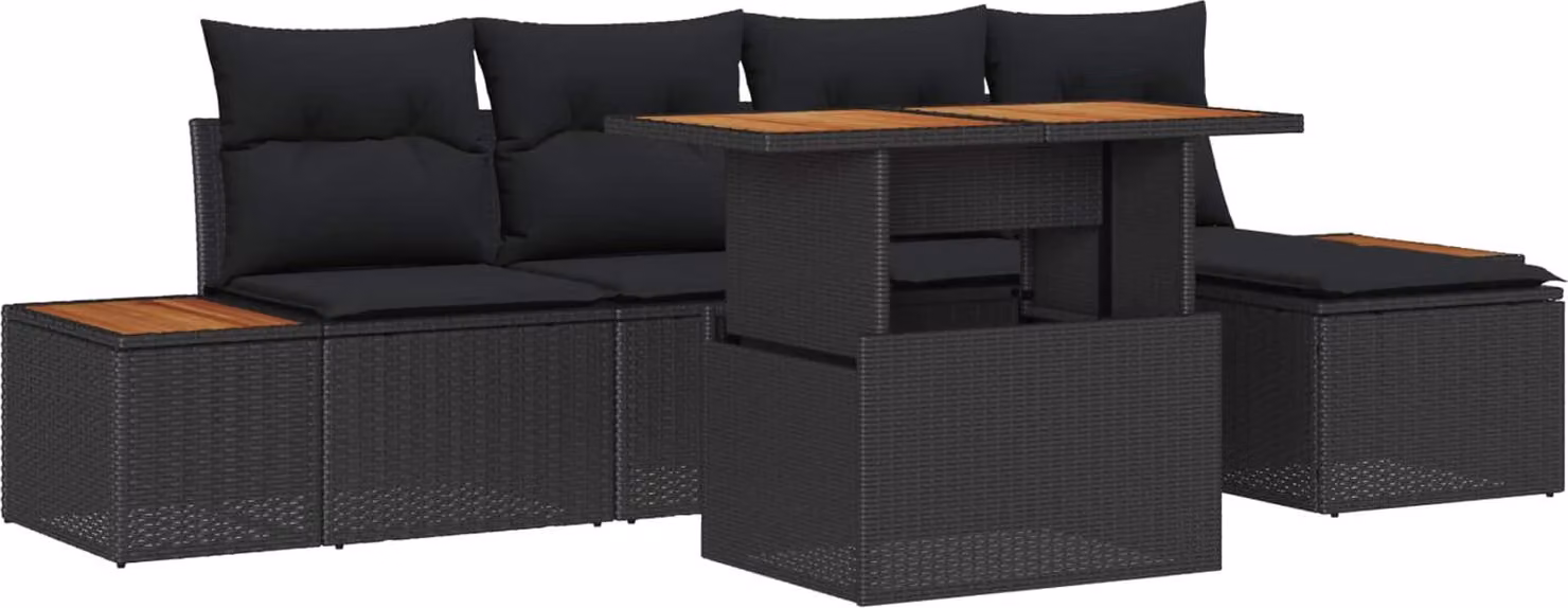 Set Divano da Giardino con archiviazione 6 pcs Nero Poly Rattan