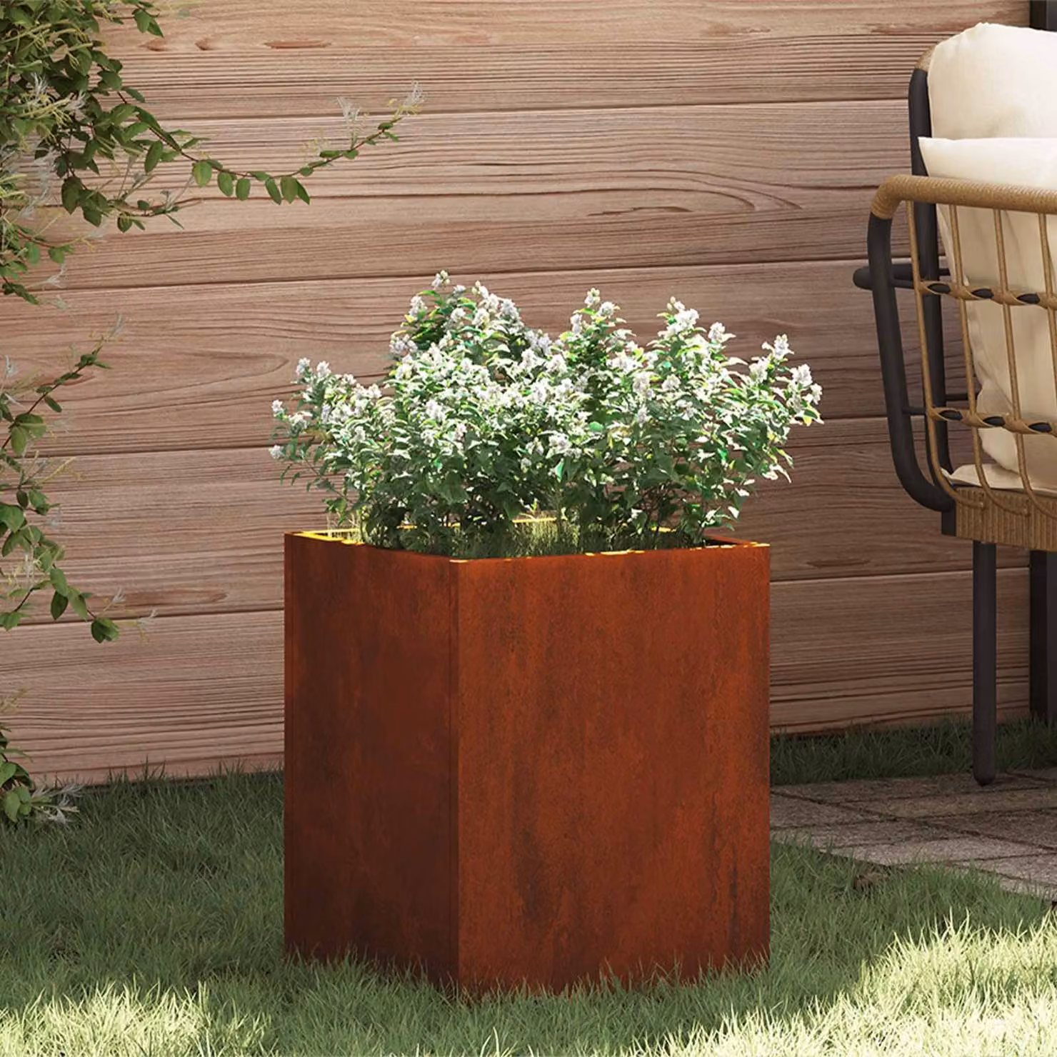 Vaso da giardino vidaXL in metallo color marrone L/P/H: 32 x 32 x 40 cm