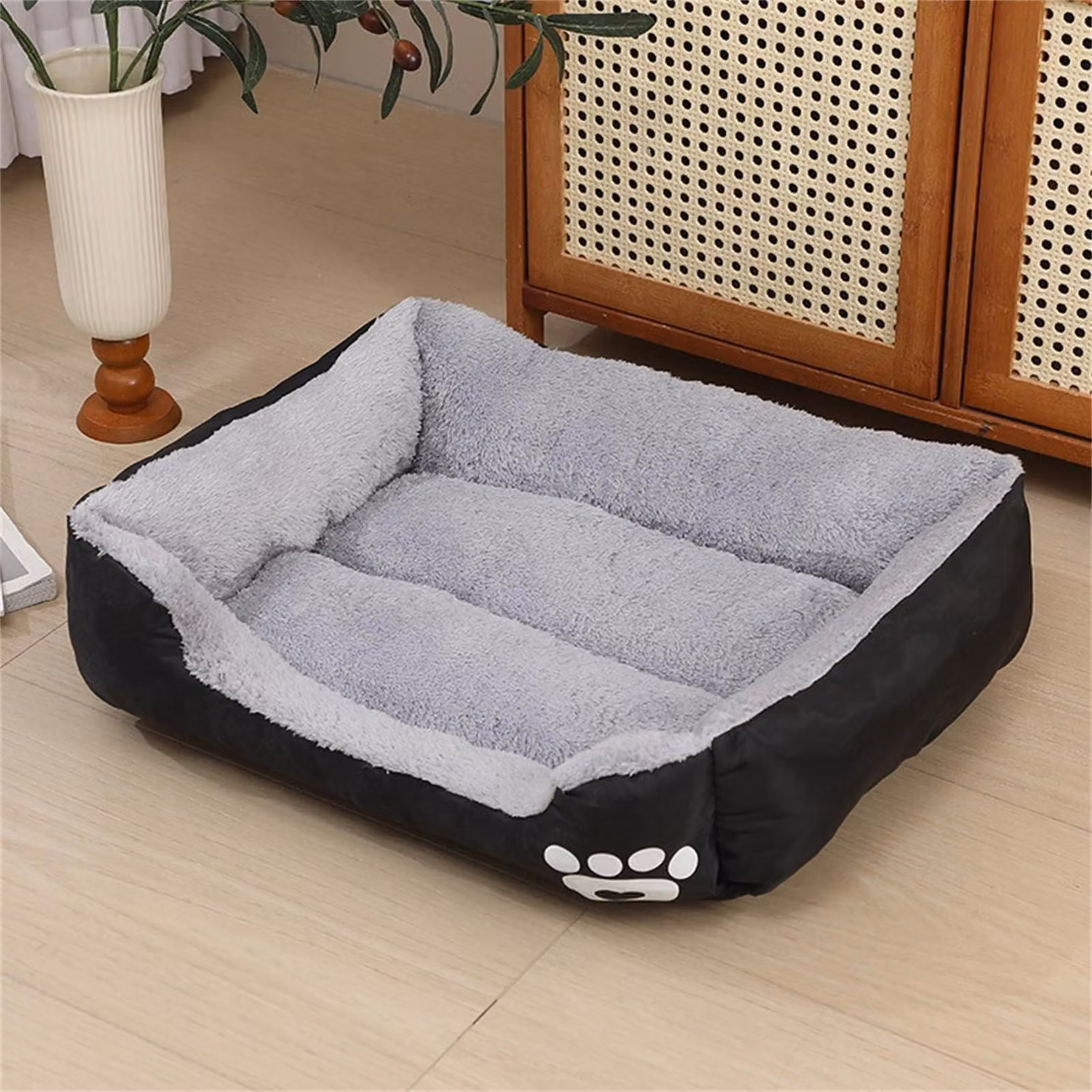 Cuccia ortopedica per cani, lavabile, antiscivolo, in peluche, colore nero, taglia XXL