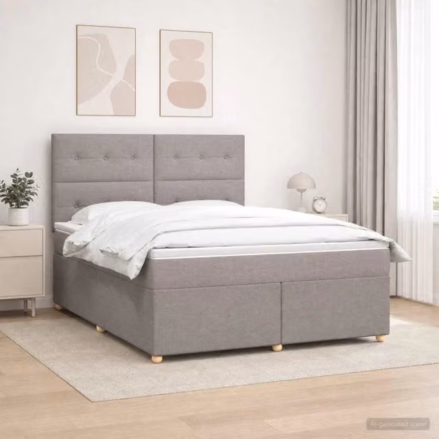 Letto box spring con materasso ibrido vidaXL in tessuto, colore tortora, L/P: 180 x 200 cm