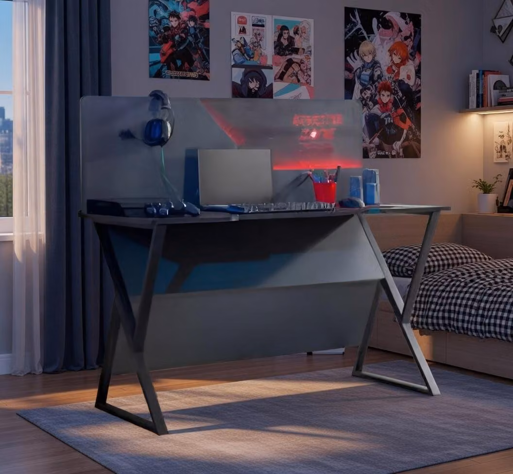 Scrivania moderna con struttura in metallo e luci a LED
