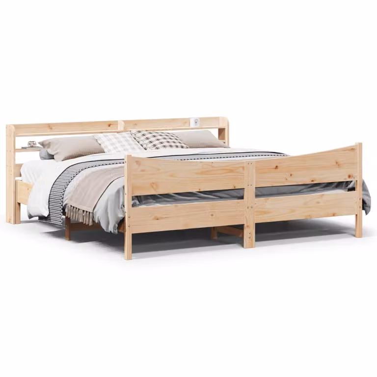vidaXL Letto con Testiera in Legno Massello di Pino Rustico Marrone L: 200 cm, P: 200 cm, H: 210 cm