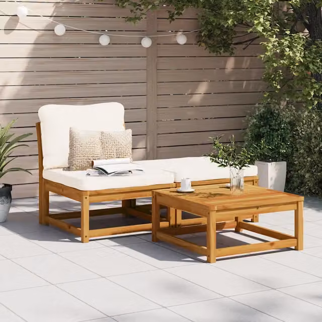 Salotto da Giardino-Set Mobili da Giardino 3pz con Cuscini Legno Massello di Acacia 340597