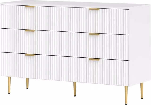 Cassettiera a 6 cassetti camera da letto 120 x 40 x 76,5 cm grande capacità antiribaltamento moderna finiture dorate in MDF bianco 21_0001644
