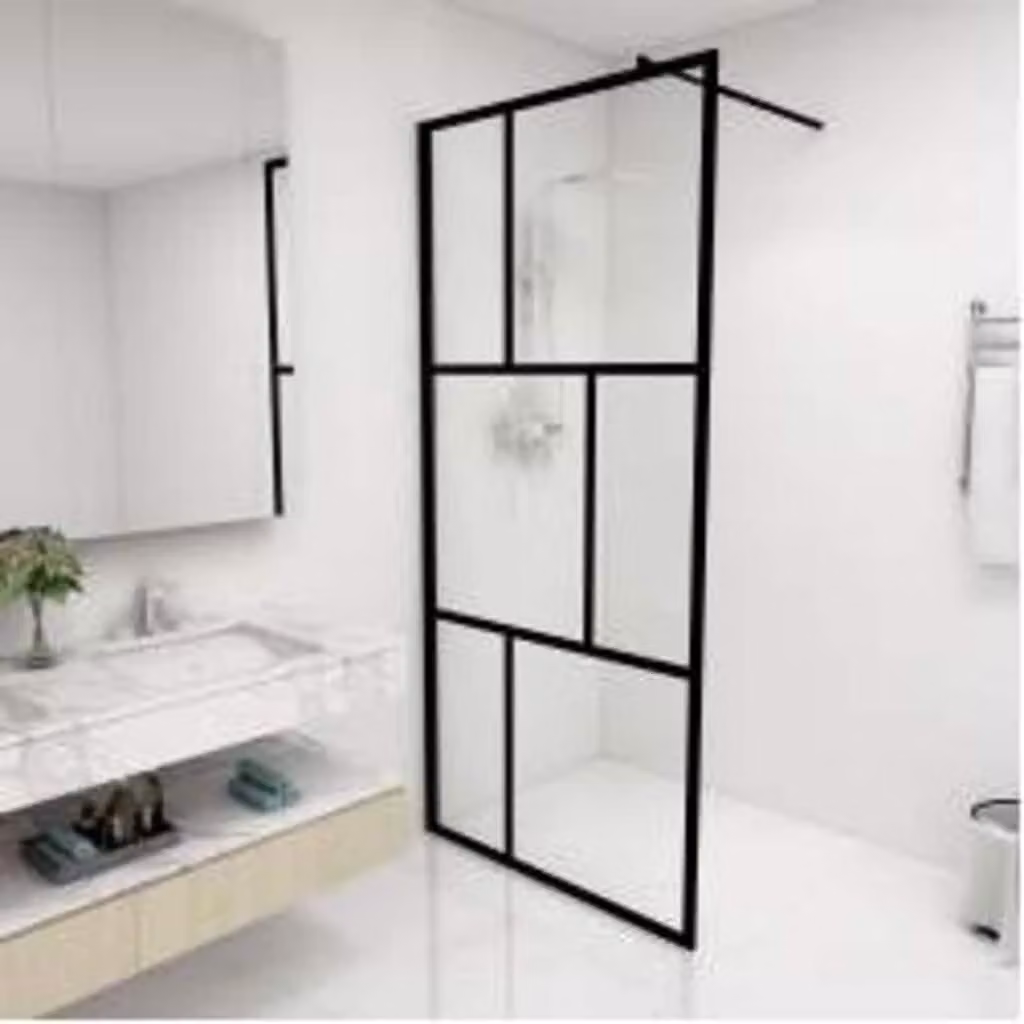 Parete per Doccia Walk-in vidaXL in Vetro Temperato Trasparente con Profilo Nero L: 90 cm, H: 195 cm – 1