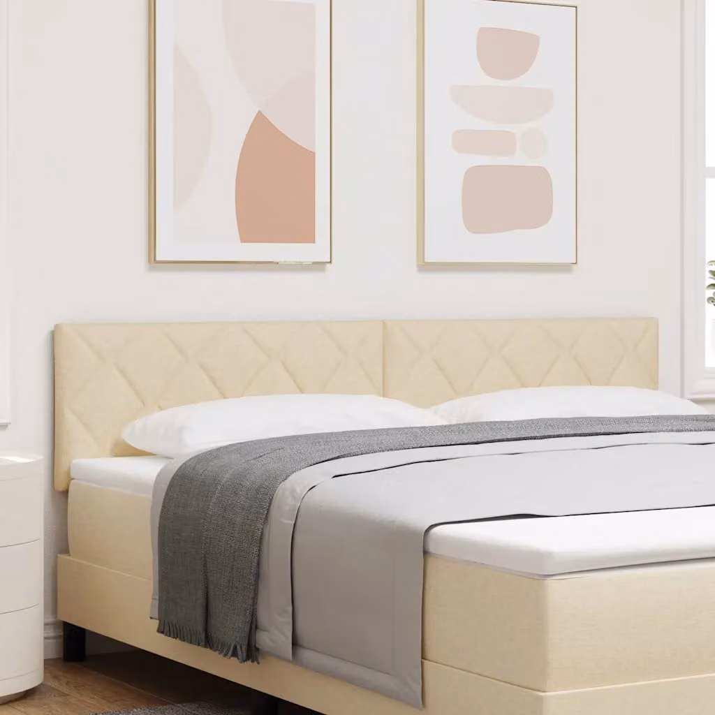 Testiera per letto imbottita vidaXL in tessuto beige e legno di pino, larghezza: 180 cm
