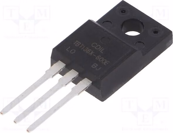 3x Triac, corrente di cortocircuito: 25A, modello BT136X-600E, triac per montaggio su circuito stampato, 600V, 4A, confezione da 3, senza imballaggio, fattore di potenza: 10/25mA