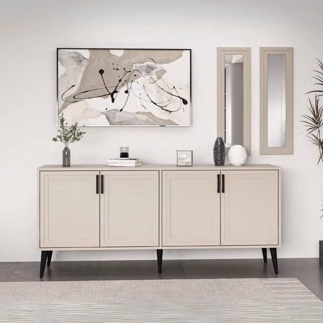 Madia Prime colore cashmere 180x45x80H con due specchi a parete