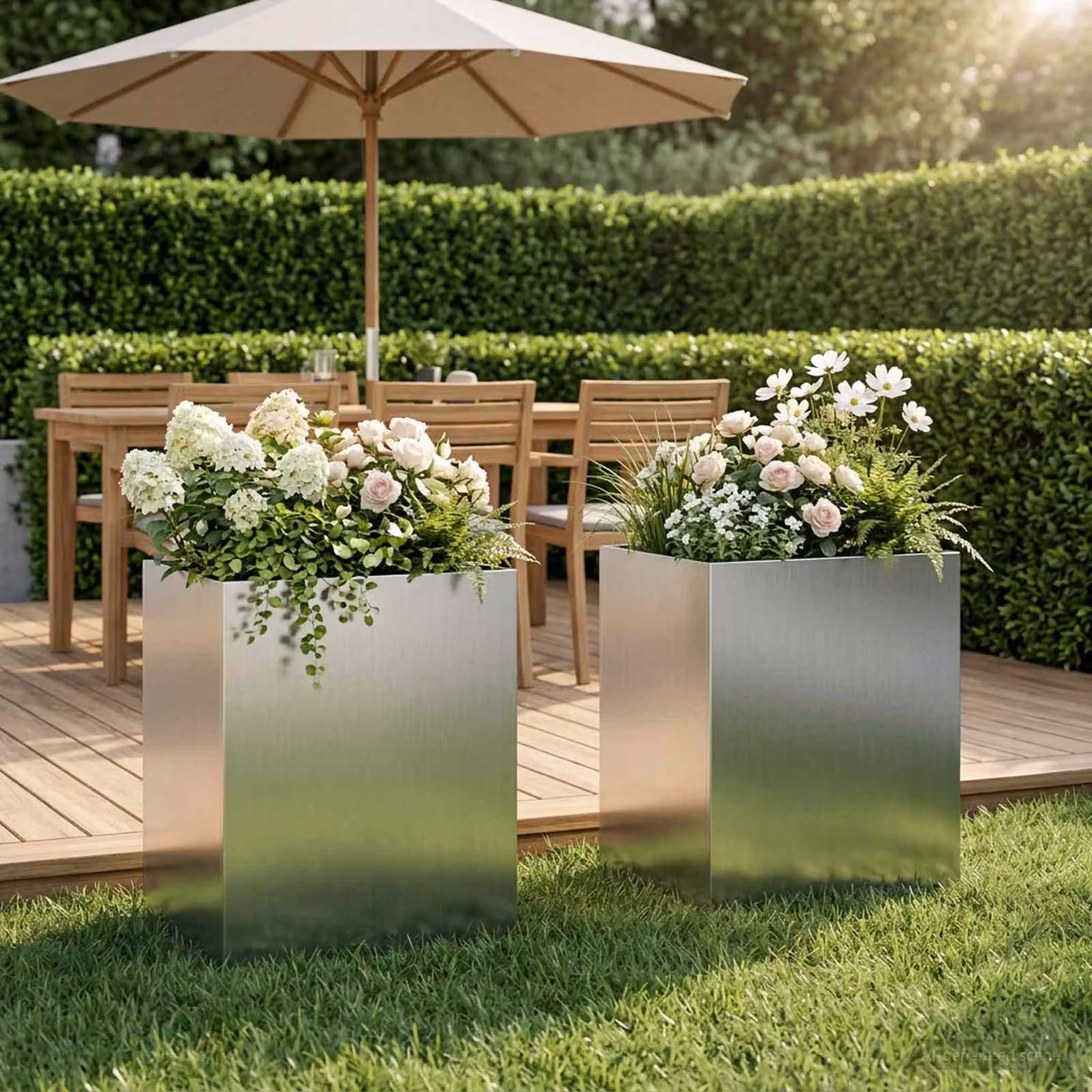 Set di 2 vasi da giardino vidaXL in acciaio zincato argento L 40 cm x P 30 cm x H 40 cm