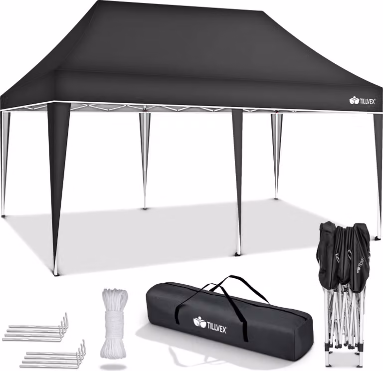 tillvex gazebo 3x6m antracite impermeabile | gazebo pop-up pieghevole regolabile in altezza | tenda da giardino protezione UV 50+ | tenda da festa con borsa per giardino