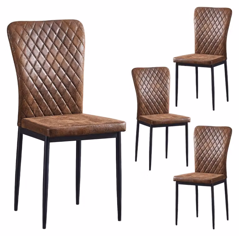 Sedie da pranzo - Sedie - Sedie per sala da pranzo - Gambe nere - Senza braccioli - Marrone - E Pelle finta - Design ergonomico
