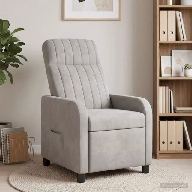 Divano Sedia-Poltrona reclinabile in velluto Grigio Chiaro con braccioli e design moderno – 1