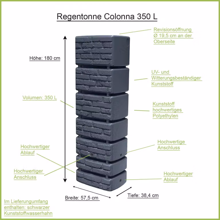Colonnina rettangolare da 350 litri antracite con rubinetto