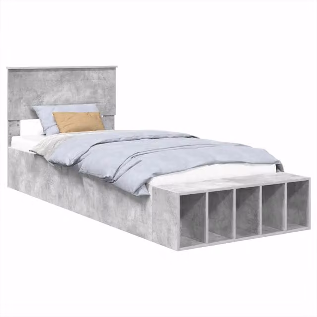 Letto singolo | Letto per adulti | Struttura del letto con lo scaffale Grigio cemento 90 x 200 cm