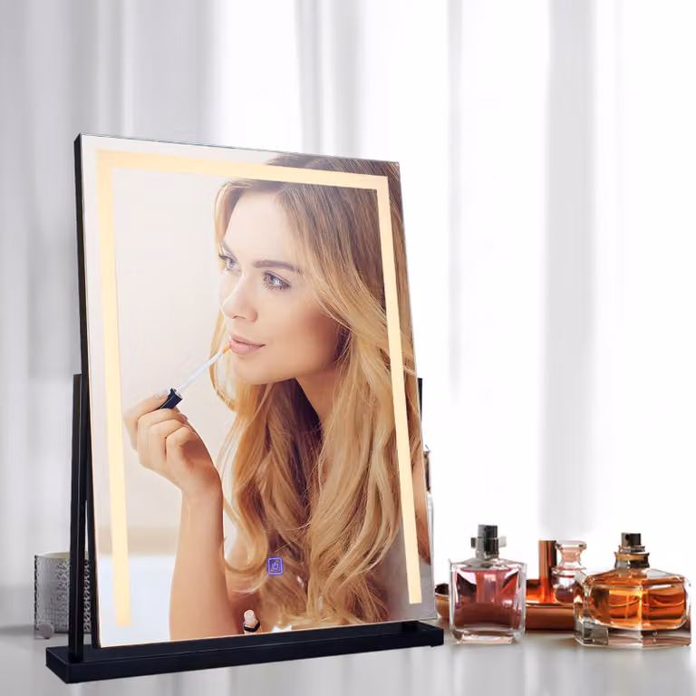 Specchio da trucco a LED, 52x58 cm, con dimmer touch, 3 colori, colore nero