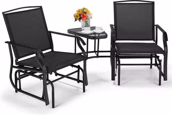 Set da giardino a 2 posti con tavolo e ombrellone, mobili da balcone con tessuto traspirante, seduta morbida, panca da giardino, set da sedute per giardino, terrazza, balcone (nero)